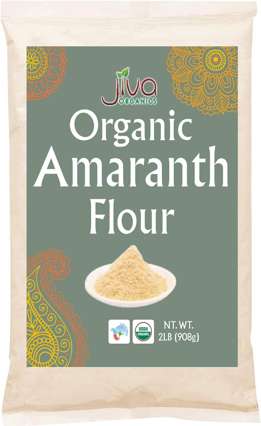 Jiva Organics Organic Amaranth Flour 2 Pound Bulk Bag - Rajgira Atta, 100% Natural & Non-GMO