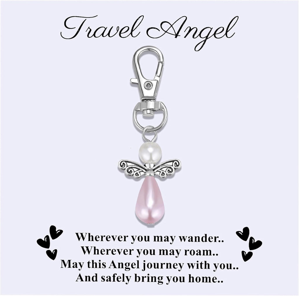 Travel Guardian Angel Charm Keychain, Safe Travels Good Luck Charm, Travel Gift for Traveler, Adventure Blessing Accessory