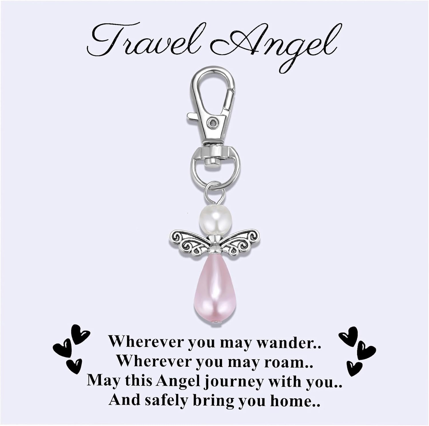 Travel Guardian Angel Charm Keychain, Safe Travels Good Luck Charm, Travel Gift for Traveler, Adventure Blessing Accessory