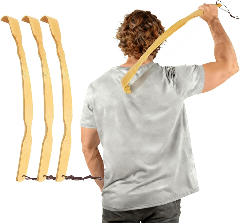 Renook 3 PCS Back Scratcher,17" Strong Sturdy Self-Massager Therapeutic Bamboo Wooden Back Scratchers for Scratching Itches,Best Gift for Father's Day Pregnant Women&People Who Need Longer Hands.