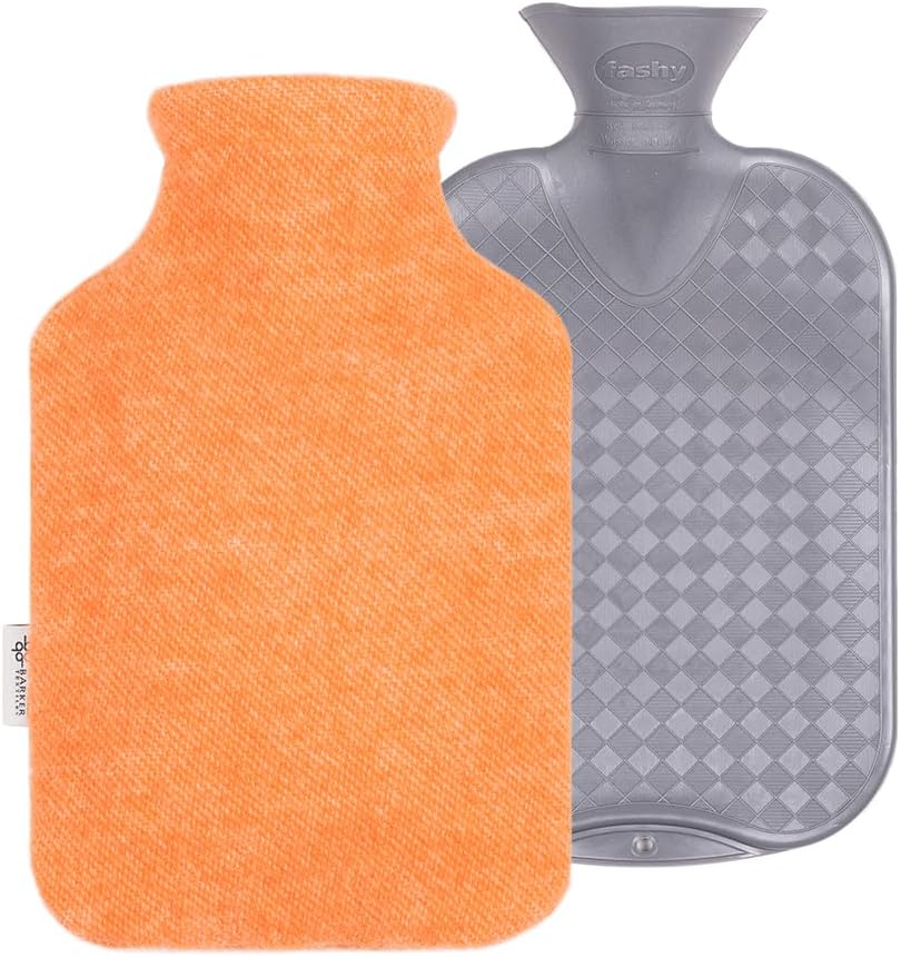 2.0L Fashy Hot Water Bottle with Barker Textiles 100% Wool Cover (Orange) Hot Water Bag with Cover