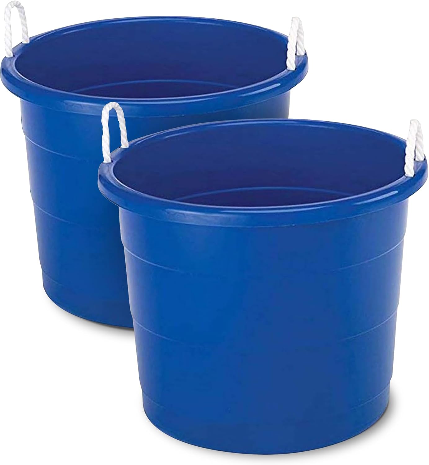HOMZ 2-Pack Utility Tub, Large Plastic Storage Bucket with Rope Handles, 17 Gallon, Blue - Portable Indoor and Outdoor Buckets for Kitchen, Laundry, Garden, Bathroom, and Garage Organization