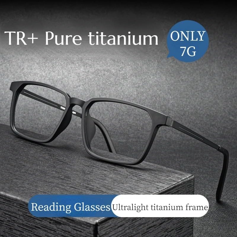 High Quality Pure Titanium Anti Blue Light Reading Glasses, Ultra Light Comfort Eyeglasses for Men Daily Office Use(Matte black,Strength 350)