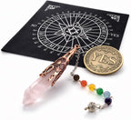 kcrygogo Metaphysical Pendulum Chart Mat with Crystal Pendulum Meditation Tool and Yes or NO Coin,Healing Stone Energy Generator for Divination, Protection,A Mystic Energy Gift