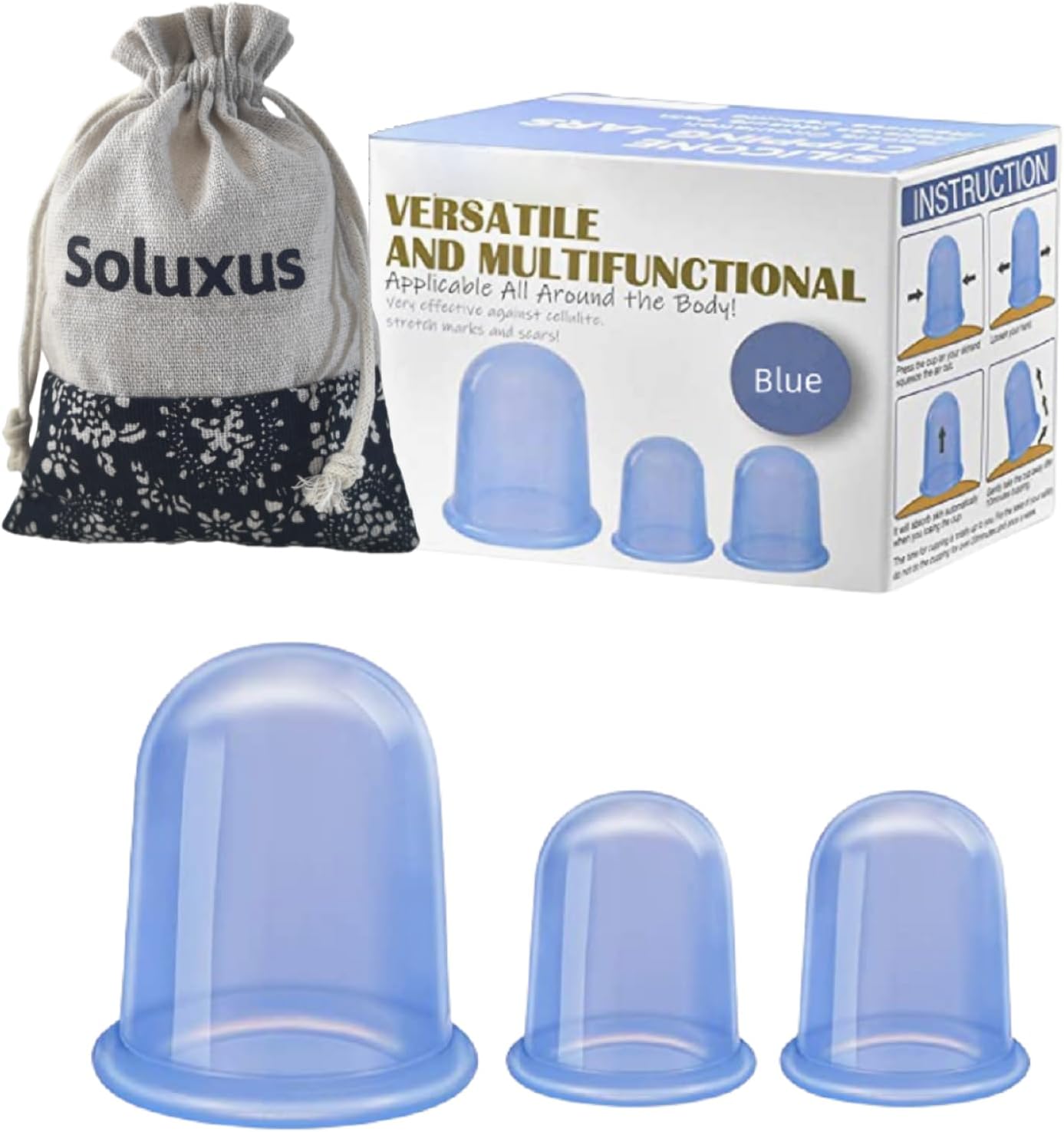Soluxus Silicone Cupping Therapy Set, Vacuum Suction Massage Cups - Anti Cellulite Treatment for Body Face Muscle Recovery Pain Relief
