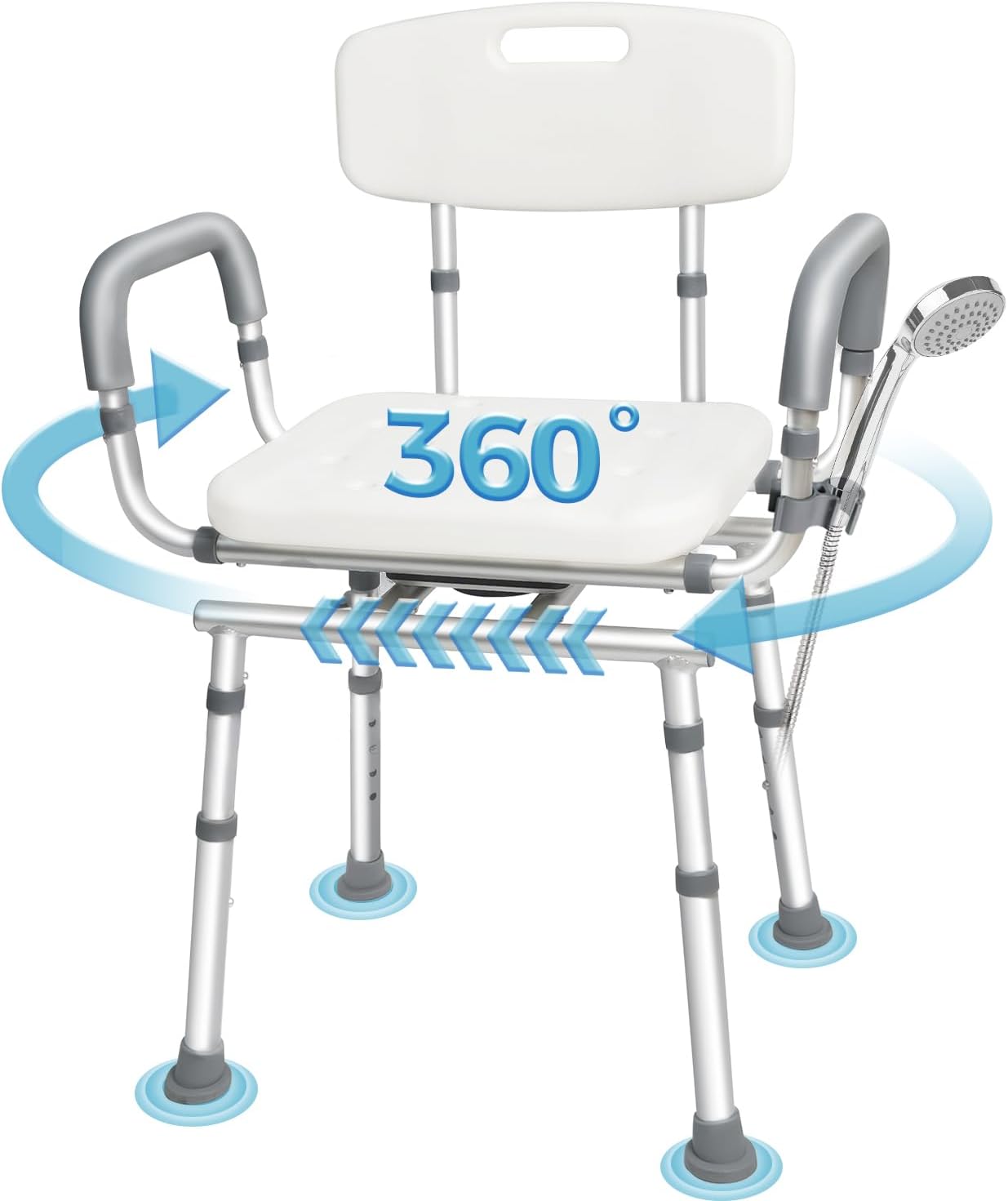 Swivel Shower Chair with Arms and Back, 450lbs Heavy Duty Shower Chair for Elderly and Disabled, Handicap Shower Chairs for Inside Shower Stool & Bath Tub Seat for Adults