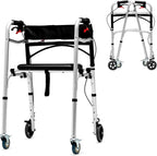 SAFSTAR 2-Button Folding Walker, Rollator Walker with Seat & Wheels, Height Adjustable Stand Up Walkers w/Brakes, Reversible Seat Cushion, Heavy Metal Frame Backrest, Upright Walkers for Seniors