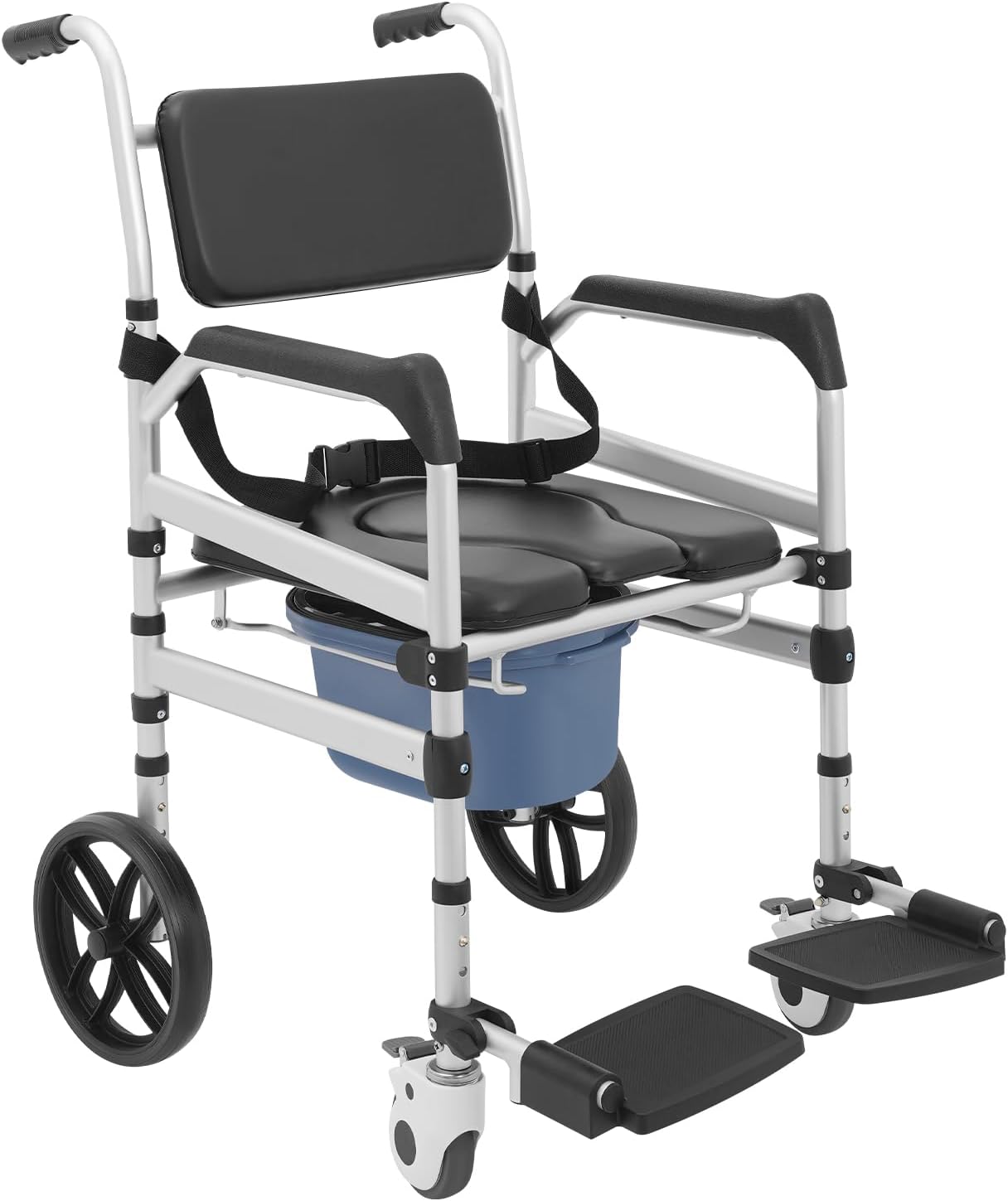 Foldable Shower Chair with Wheels, Rolling Shower Wheelchair Bedside Commode Chair with Arms, Portable Height Adjustable Bathroom Shower Chair for Seniors Adult Disabled (U-Shaped)