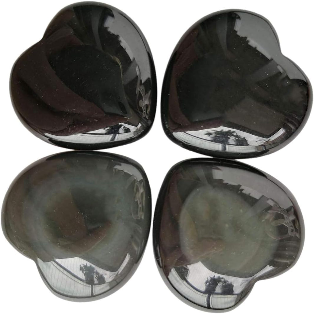 4 Pcs Natural Black Obsidian Love Heart Palm Stone Reiki Balancing Worry Stone(1 Inch)