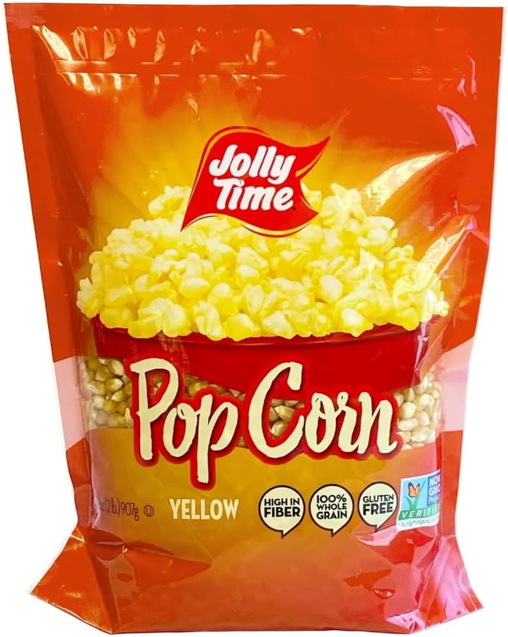 Jolly Time Unpopped Yellow Pop Corn Kernels, Stand Up Resealable Bag, 2 Pound (Pack of 6)
