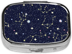 Pill Case Blue Zodiac Galaxy Starry Night Stars Glow in The Dark Midnight Pill Box with Mirror Retro Pocket 2 Compartment Medicine Case Vitamin Pill Organizer for Pocket Purse and Travel Gifts