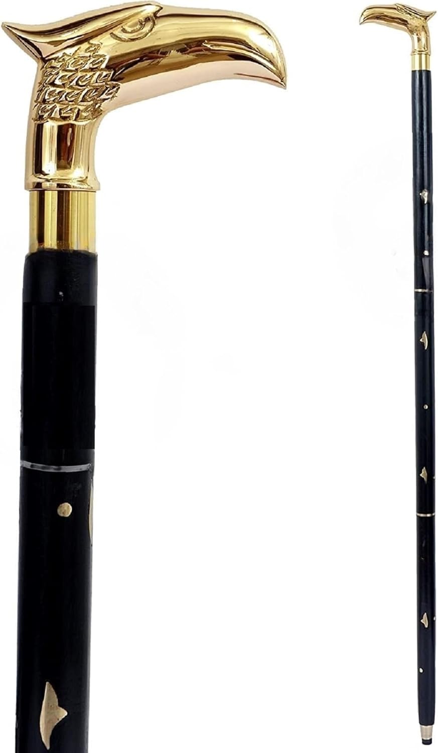 Handmade Eagle Head Wooden Folding Screwed Together Walking Stick 36 Inches Handcrafted Walking Cane with Brass Handle for Gifts