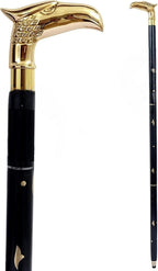Handmade Eagle Head Wooden Folding Screwed Together Walking Stick 36 Inches Handcrafted Walking Cane with Brass Handle for Gifts