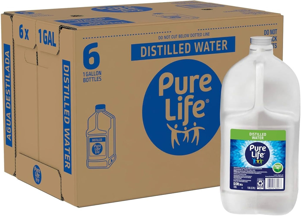 Distilled Water 1 Gallon (6 Pack) – Distilled Bottled Watergallon Jugs | Multi-Purpose WaterGift Set for Humidifiers, Steamers & Cleaning | Bulk Water Gallon Case, Long Shelf Life