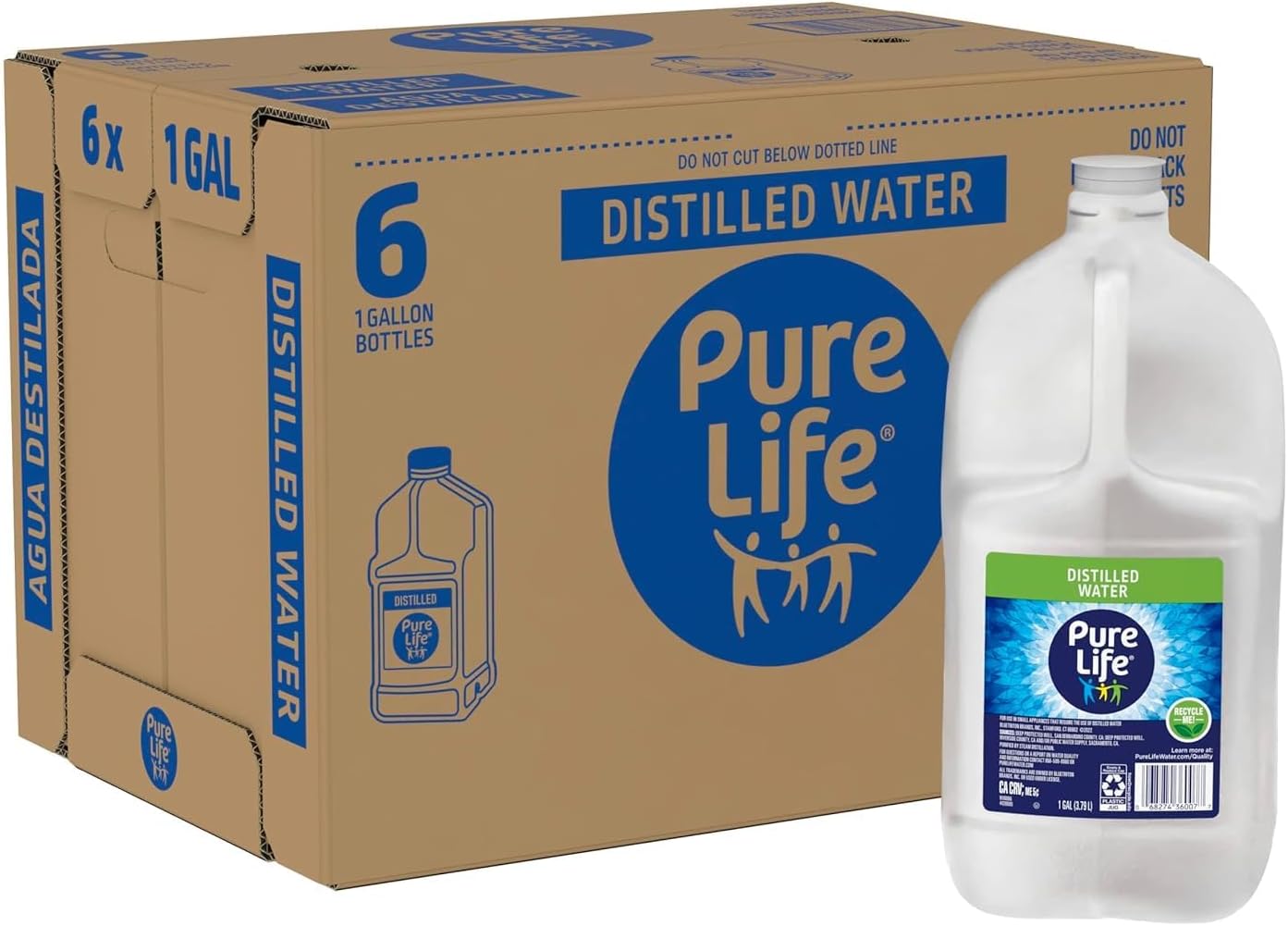 Distilled Water 1 Gallon (6 Pack) – Distilled Bottled Watergallon Jugs | Multi-Purpose WaterGift Set for Humidifiers, Steamers & Cleaning | Bulk Water Gallon Case, Long Shelf Life
