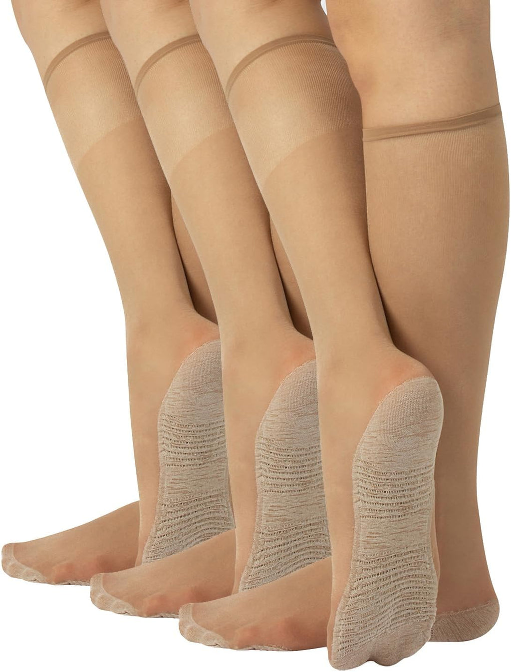PACK 3 PAIRS 20 DEN SHEER KNEE HIGH SOCKS WITH COMFORT SOLE | LYCRA KNEE HIGH POP SOCKS | NATURAL, BLACK | ITALIAN HOSIERY |