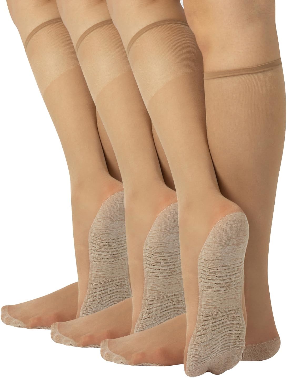 PACK 3 PAIRS 20 DEN SHEER KNEE HIGH SOCKS WITH COMFORT SOLE | LYCRA KNEE HIGH POP SOCKS | NATURAL, BLACK | ITALIAN HOSIERY |