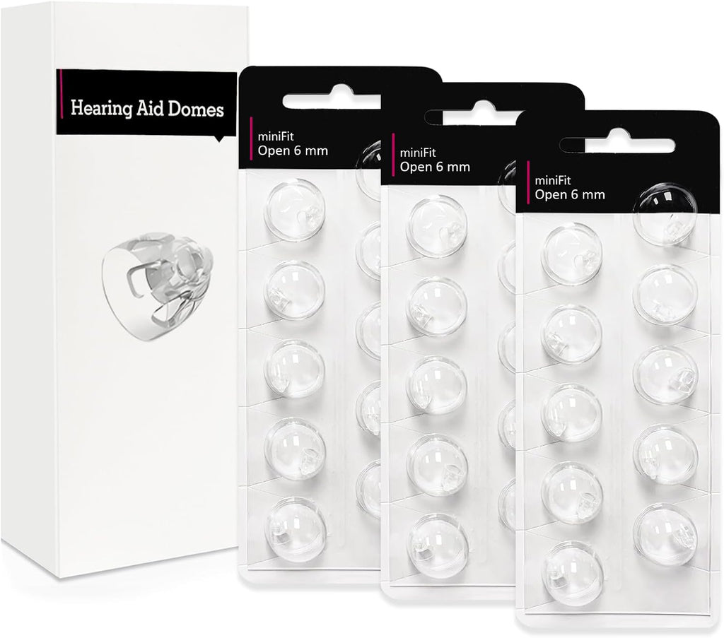 Open 6mm-Hearing Aid Domes for Oticon Minifit, Oticon Hearing Aid Supplies, Replacements Parts Accessories Universal Oticon Domes for Hearing Aids Cleaning Kits (30 Pcs)