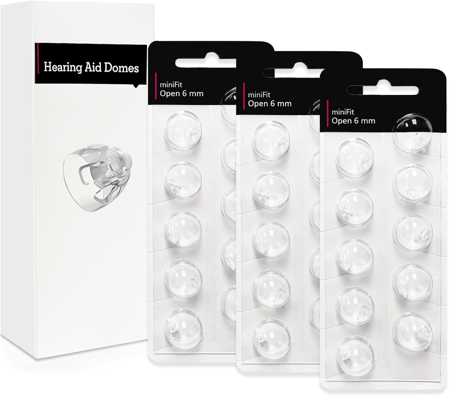 Open 6mm-Hearing Aid Domes for Oticon Minifit, Oticon Hearing Aid Supplies, Replacements Parts Accessories Universal Oticon Domes for Hearing Aids Cleaning Kits (30 Pcs)
