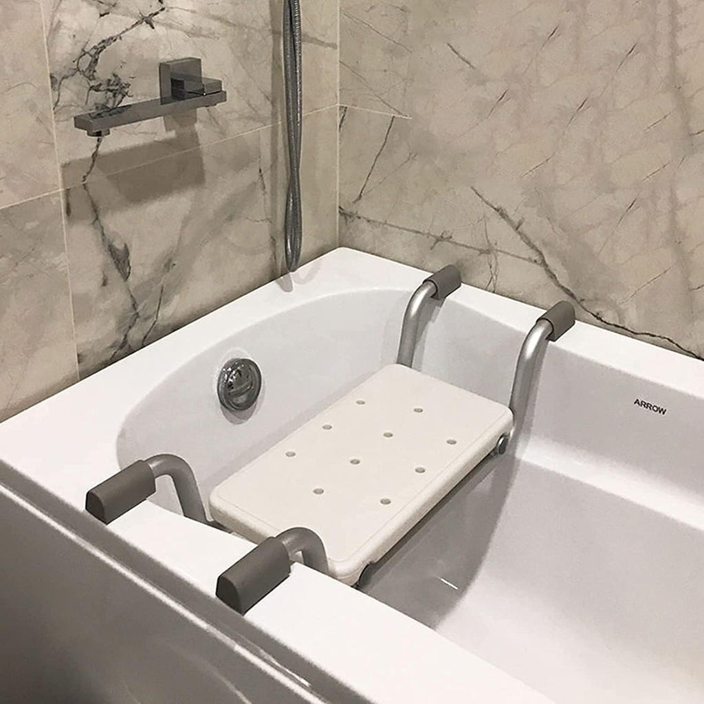 Bath Bench, Heavy Duty Shower Stool Aluminium Adjustable Length Bathroom Seat Suitable for Bathtubs with an Opening Width of 23-29 Inches, Plastic Bathtub Seat for Elderly, Upto 260Ib Weight