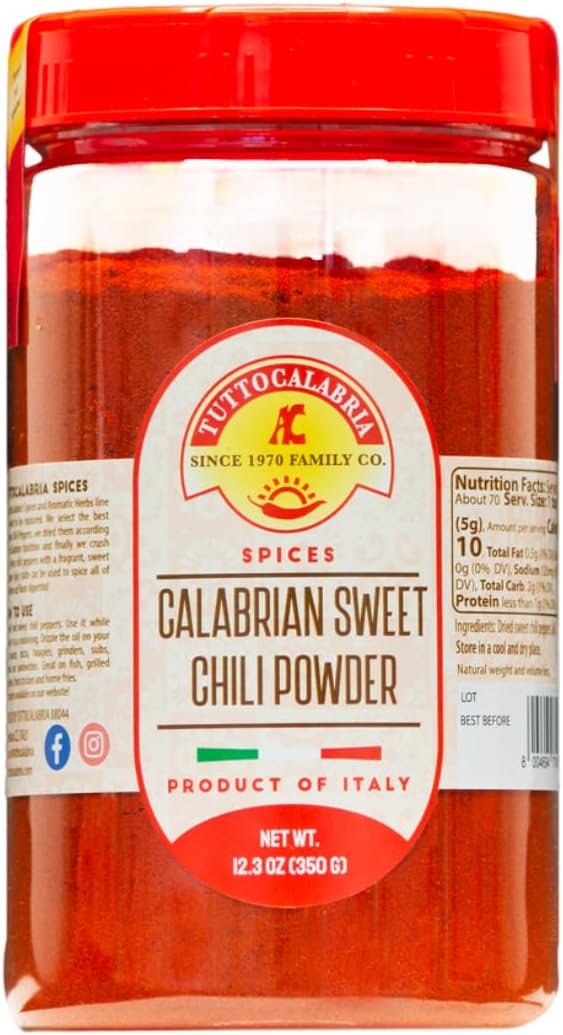 TUTTOCALABRIA Calabrian Chili Powder, Sweet & MILD, Shaker, 350 gm (12.3 oz) All Natural, Non-GMO, Product of Italy