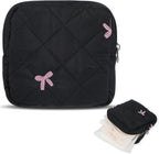 Portable Period Bags for Girls, Cute Bow Period Pouch for Pads Sanitary Napkins Small Tampons, Sanitary Napkin Storage Bag First Gifts for Girls (Black)