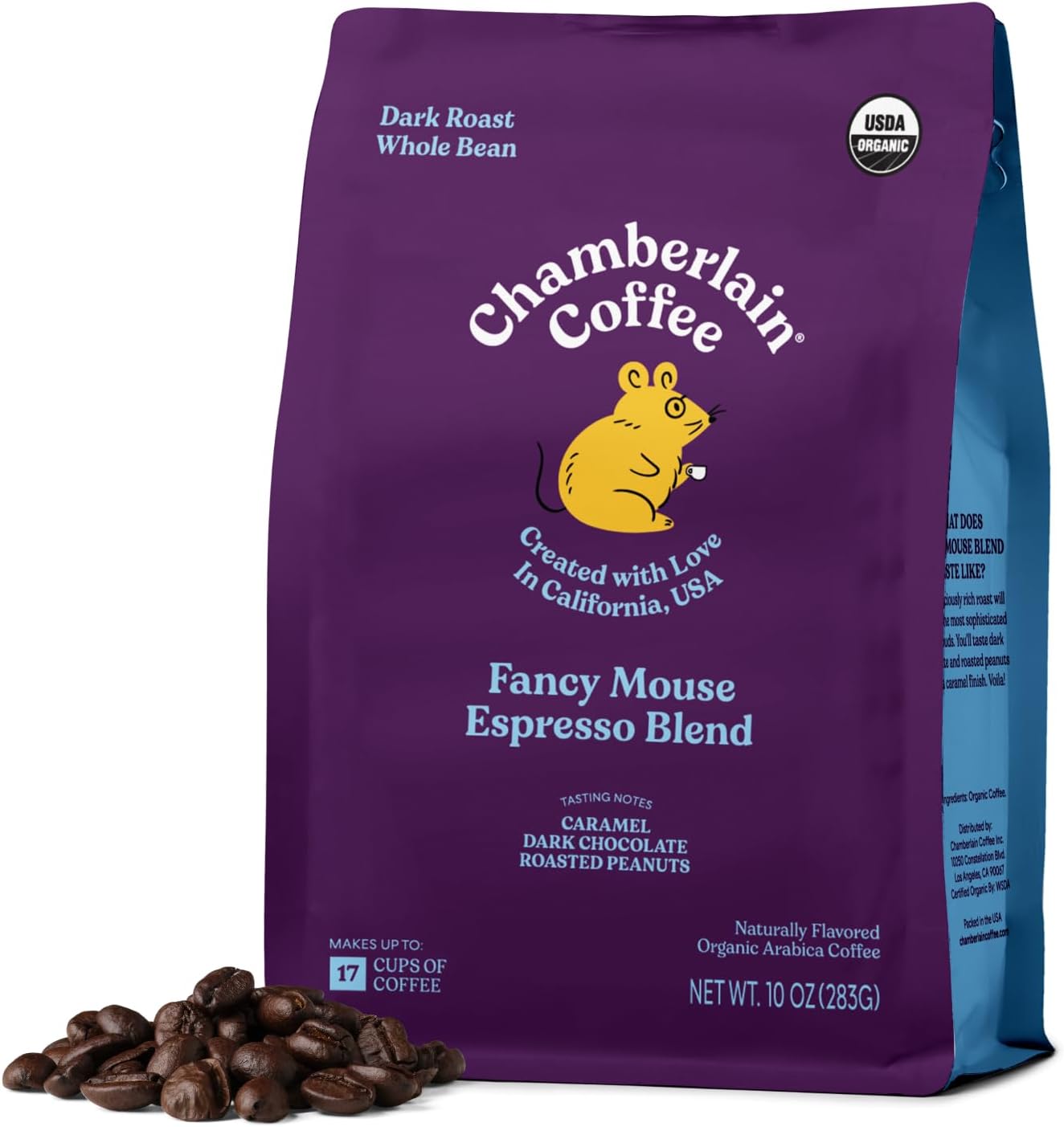 Chamberlain Coffee Organic Espresso Dark Roast Coffee Blend - Whole Bean Specialty Coffee - Smooth & Balanced w/Dark Chocolate, Roasted Peanuts, Freshly Roasted - Perfect for Easy Mornings - 10 Oz