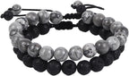 Caiyao 2Pcs Matte Lava Rock Volcanic Stone Beads Stretch Bracelet Stacking Essential Oil Diffuser Tiger Eye Seed Energy Yoga Bracelet for Men Women Couple Stress Relief Healing Aromatherapy Jewelry