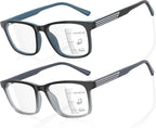 2 Pack Progressive Multifocus Reading Glasses Men Unbreakable TR90 Frame Temple Large Size Readers with Metal Inlays