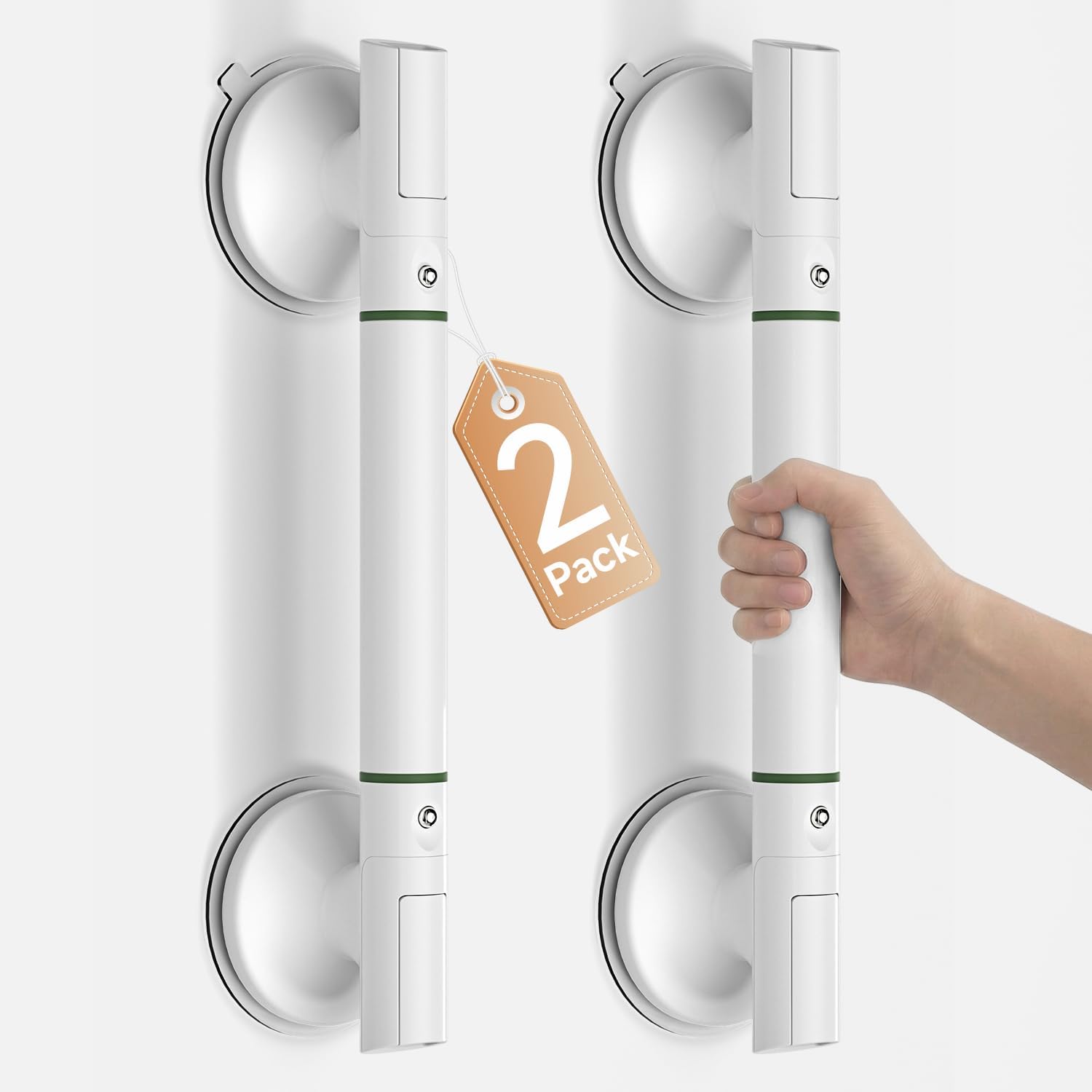 Grab Bars for Shower 2 Pack, Heavy Duty Shower Handles for Elderly Suction Removable, 17.7 Inch No-Drill Bathroom Safety Bars for Seniors & Handicap Assist