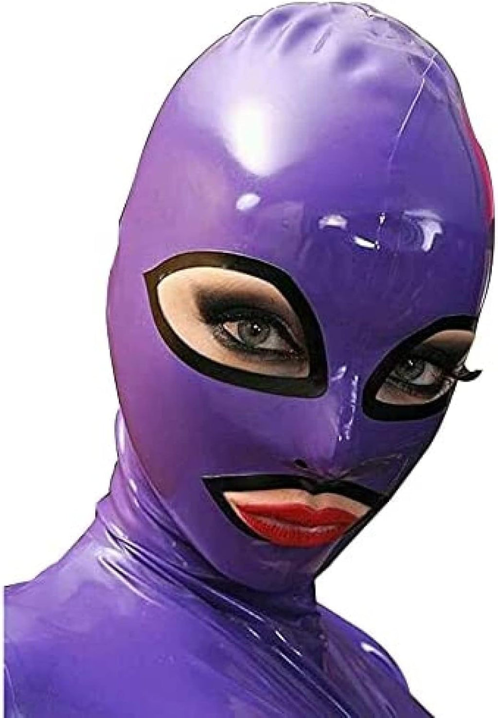 Purple Latex Unisex Mask with Black Trim and Zipper Handmade for Catsuit Cosplay Party,XX-Large