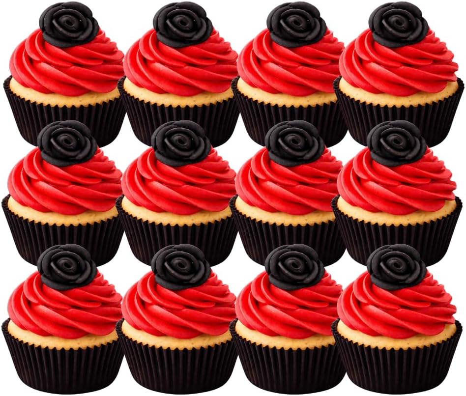 CakeSupplyShop Small Royal Icing Roses for Cakes and Cupcakes 12count (Jet Black) for Goth Weddings Halloween & Anniversaries