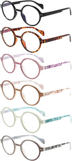 Kerecsen 6 Pack Vintage Round Reading Glasses for Women & Men Blue Light Blocking, Spring Hinge Design, Reading & Office Use
