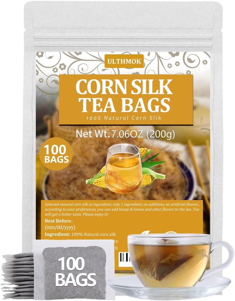 100 Premium Corn silk Tea Bags, Made with 100% Natural Corn Slik, Aromatic & Sweet, Support Kidney & Aid Digestion, No Additives & Caffeine Free.