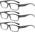 MODFANS a Set of Reading Glasses(3 Black) with Spring Hinges Arms Vintage Retro Comfort for Men and Women