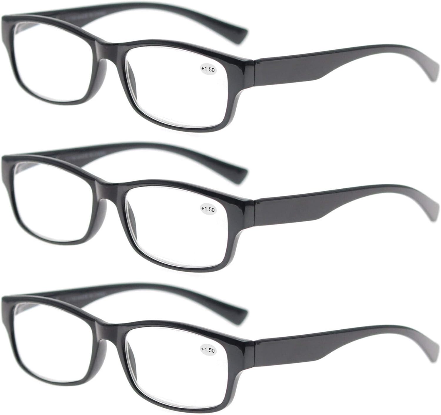 MODFANS a Set of Reading Glasses(3 Black) with Spring Hinges Arms Vintage Retro Comfort for Men and Women
