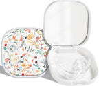 Retainer Case, Denture Case Night Guard Mouth Guard Compatible with Invisalign，With Mirror and Ventilation Holes，Colorful Bohemian Leaves