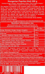 Menol Spices Authentic Hungarian Hot Paprika Powder (Hot, 7oz / 200g) Very Spicy Gourmet Quality, Produced in region of Szeged, Hungary, Incredible Flavor, Freshly ground