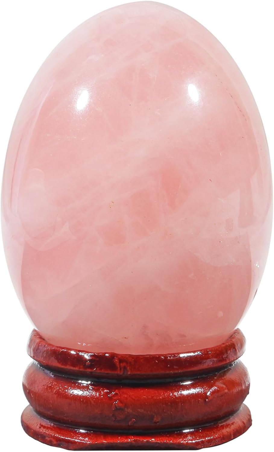 Fekuar Stone Egg Figurine, Polished Healing Crystal Easter Eggs Sphere Sculpture with Wood Stand, Natural Rose Quartz, 1.8"