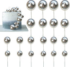 20 PCS Mini sliver Balls Cake Decorations Pearl Ball Cake Toppers for Wedding Anniversary Birthday Baby Shower Decoration