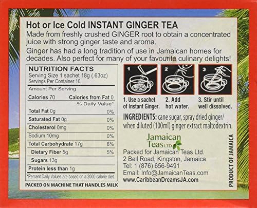Caribbean Dreams Instant Ginger Tea, Pre-Sweetened, 10 Sachets (4 Pack)