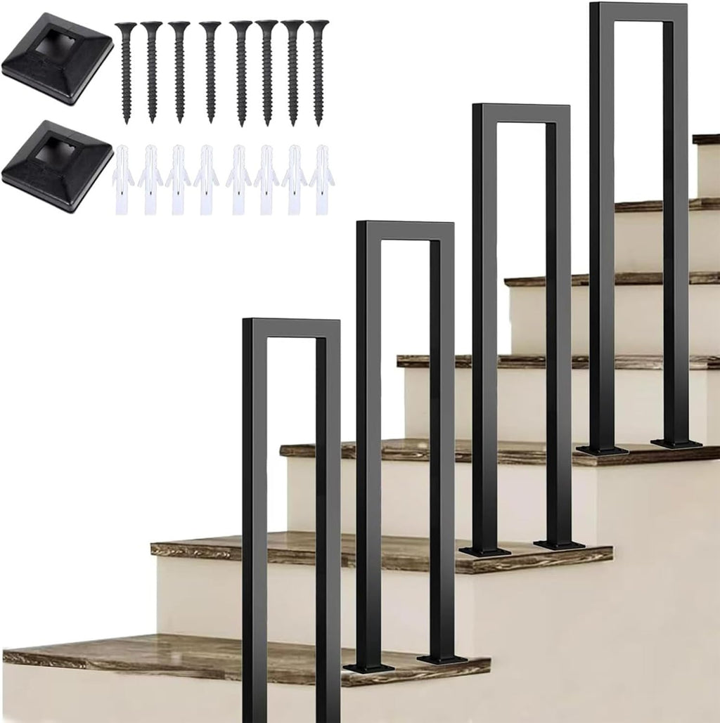 Stair Railing Lndoor,Hand Rails for Outdoor Steps, Metal U Shaped Handrails for Indoor Stairs, Lndustrial Wrought Lron Handrail, Stair Handrail，for Stairs Porch Garden (U-Black, 85CM)