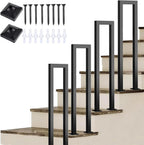 Stair Railing Lndoor,Hand Rails for Outdoor Steps, Metal U Shaped Handrails for Indoor Stairs, Lndustrial Wrought Lron Handrail, Stair Handrail，for Stairs Porch Garden (U-Black, 85CM)