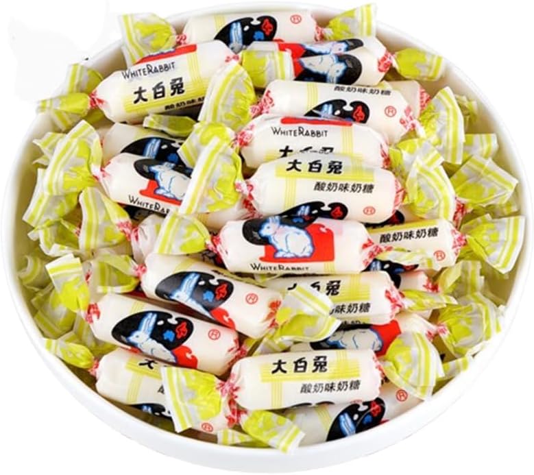 White Rabbit Toffee 227g (8oz.) Yogurt Flavor White Rabbit Toffee Childhood Flavor White Rabbit Candy酸奶味大白兔奶糖, 8 Ounces