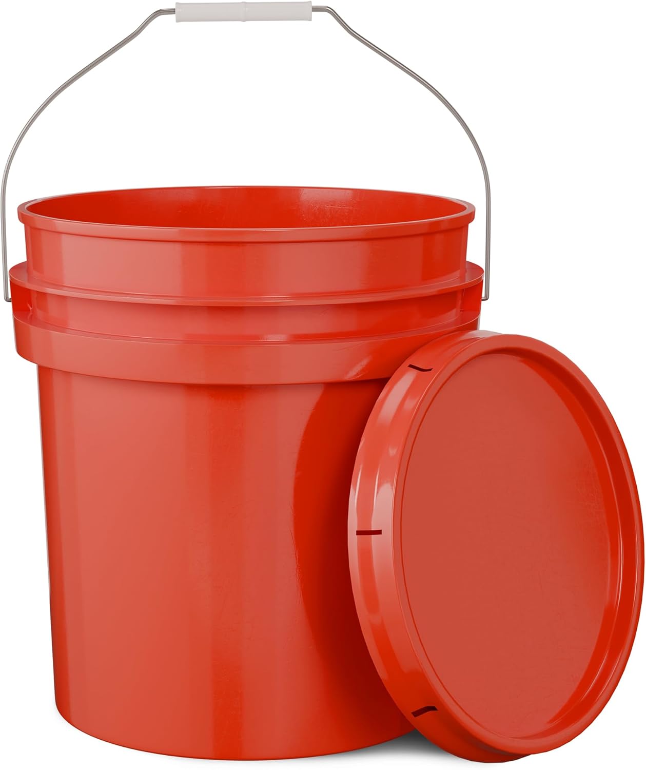 5-Gallon Red Bucket Pail Container with Lid | Metal Handles with Plastic Grip for Easy Carrying | Multi-Use | Easy Stack and Store | Heavy-Duty Extra Durable | Food Grade | BPA Free - 1 Pack