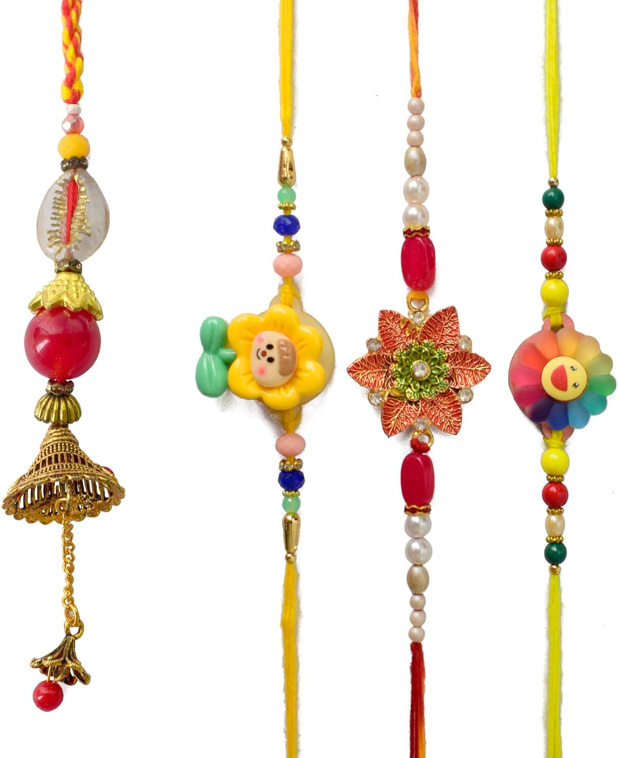 SATVIK Rakhi Combo for Bhaiya Bhabhi – Set of 4 Rakhi's (1 Bhaiya, 1 Bhabhi Lumba, 2 Rakhi) with Puja Plate, Roli Chawal, Greeting Card, Sita-Ram Sticker – Traditional Handmade Raksha Bandhan Gift
