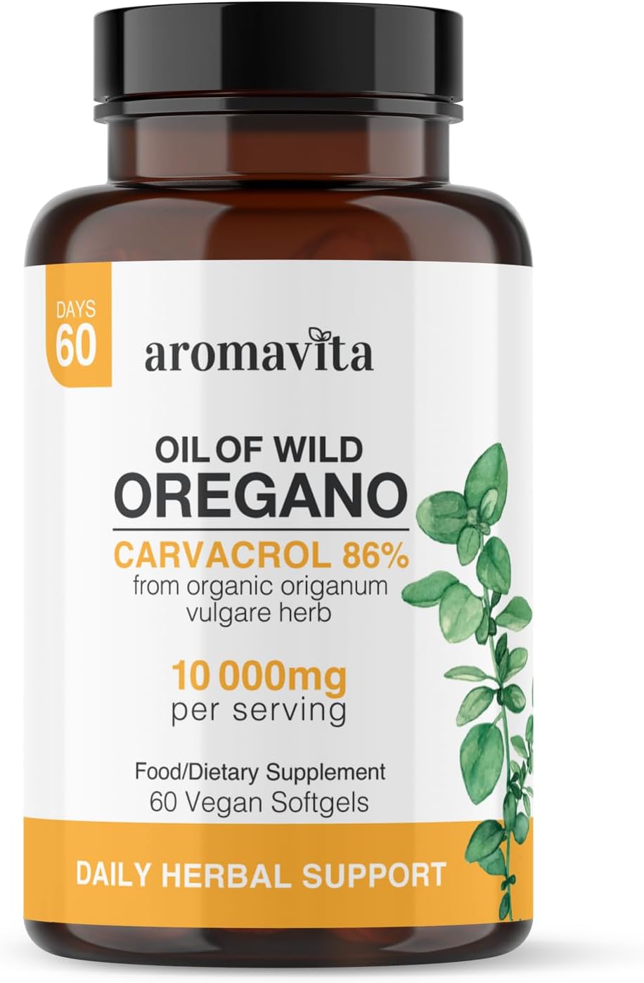 Vegan Wild Oregano Oil Organic Capsules, 86-90% Carvacrol - Immune and Digestive Support, Natural Antioxidant, Vegan, Non GMO,Herbal Supplement - 60 Capsules (60 softgels/1 pakg)