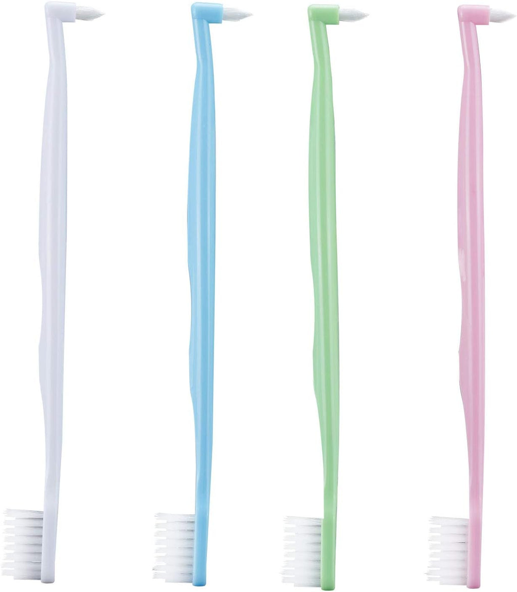 Orthodontic Toothbrush Double-Ended Interspace Brush V-Trim Toothbrush with Tiny Soft Trim Head End Tuft for Braces and Teeth Detail Cleaning, 4 Pieces (4 Colors)