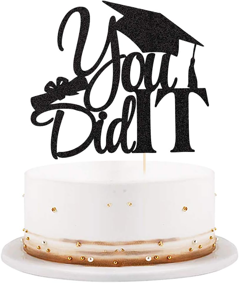 LVEUD I Did It Cake Topper - Congrats Grad Cake Toppers - Graduation Party Decorations (Black)
