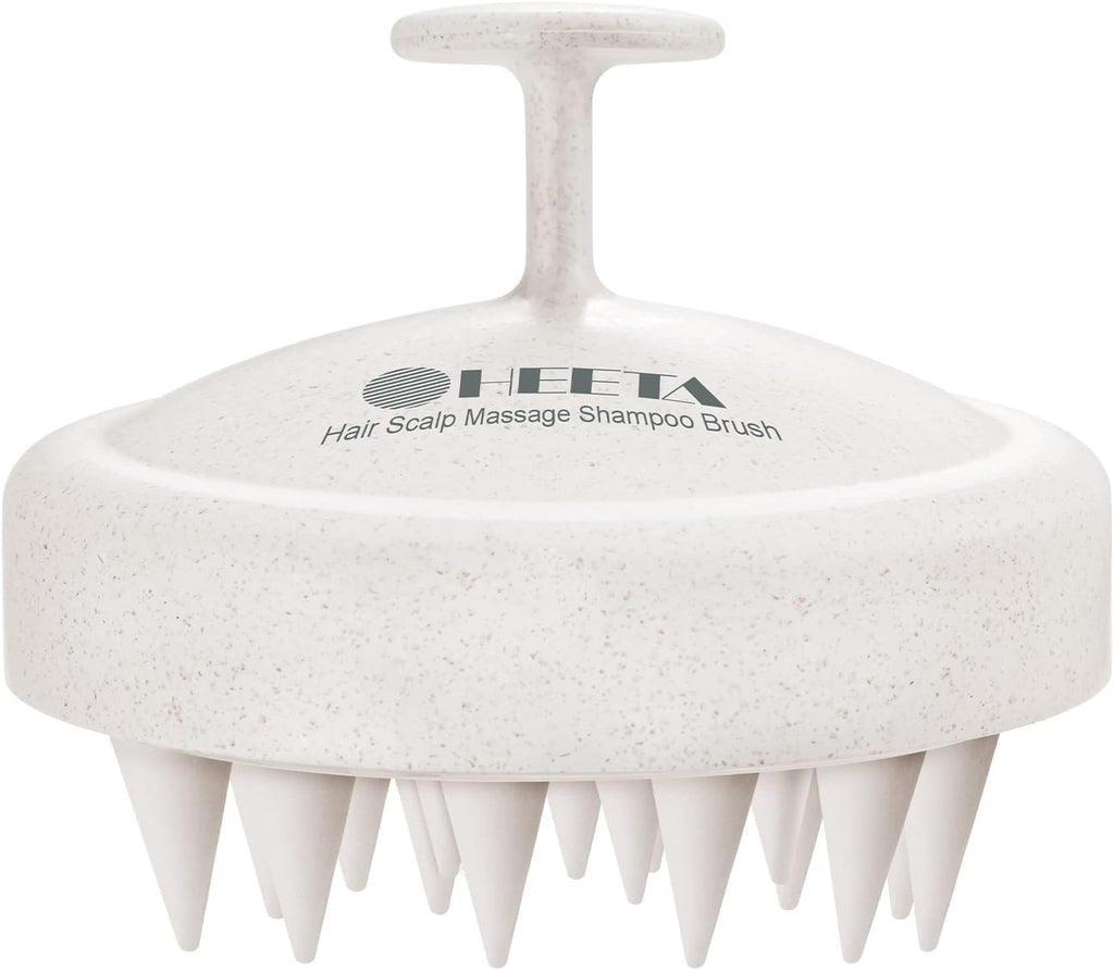 HEETA Scalp Massager Hair Growth, Soft Silicone Scalp Scrubber Shampoo Brush for Exfoliation, Dandruff Removal & Head Massage Stress Relax, Wet & Dry Use for Thick, Thin Hair Care, Wheat Straw Beige